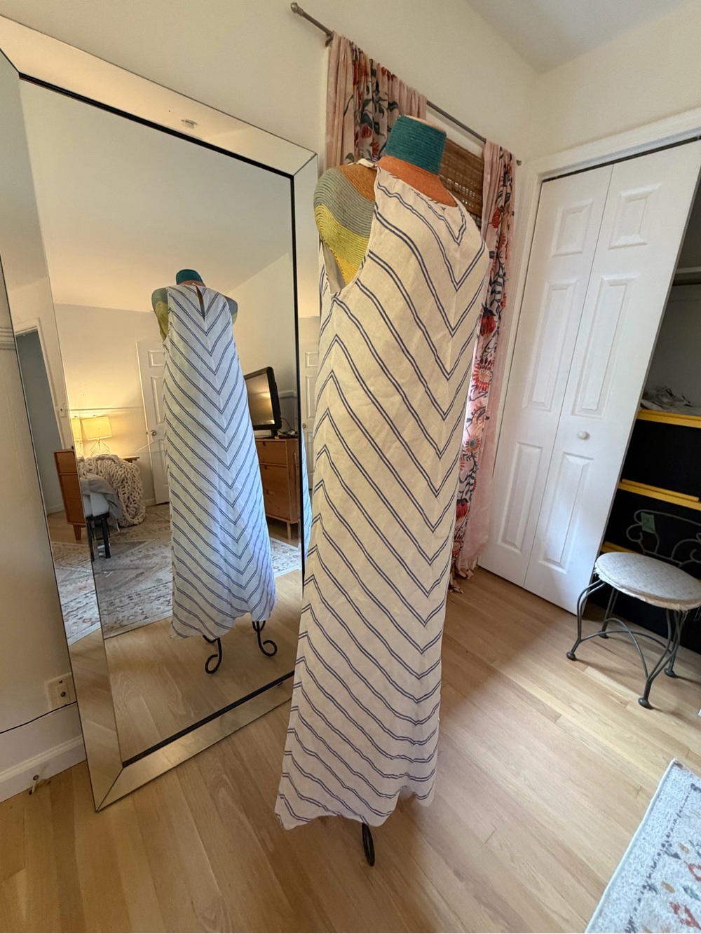 J. Crew White Maxi Skirt with Blue Stripes